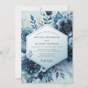 Invitation Mariage Floral Fleurissant Bleu de Minuit