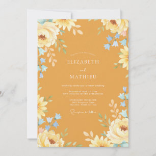 Invitation Mariage Floral Fleurissant Ocre