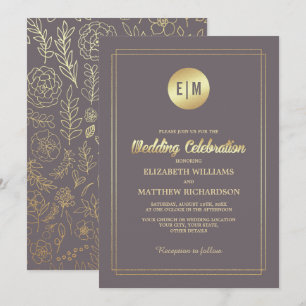 Invitation Mariage floral foncé Mocha Gold