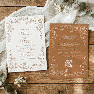 Invitation Mariage Floral Français Terracotta Cuivre Vintage
