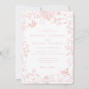 Invitation Mariage floral français Toile De Jouy rose