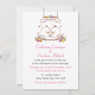 Invitation Mariage Floral Fuchsia Rose Charmants Oiseaux Amou