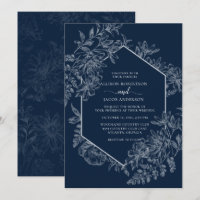 Mariage floral géométrique bleu et blanc élégant