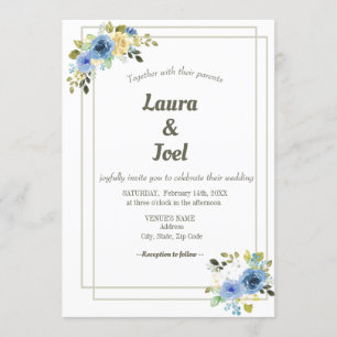 Invitation Mariage floral géométrique bordée verte