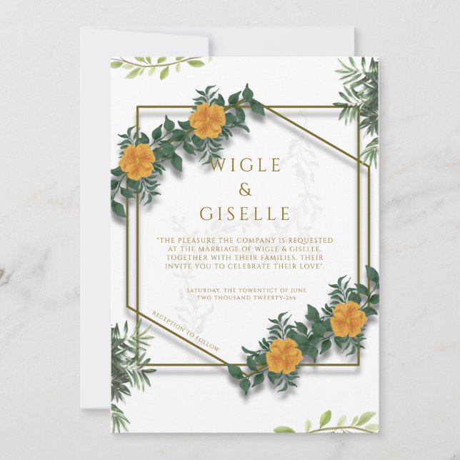 Invitation Mariage Floral Géométrique Botanique Moderne  (Devant)
