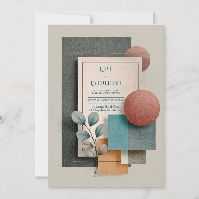 Invitation Mariage floral géométrique moderne (Devant)