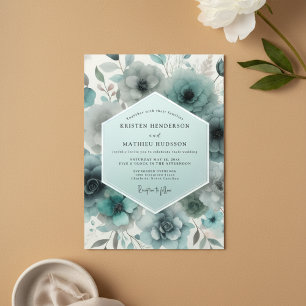 Invitation Mariage Floral givré de sarcelle