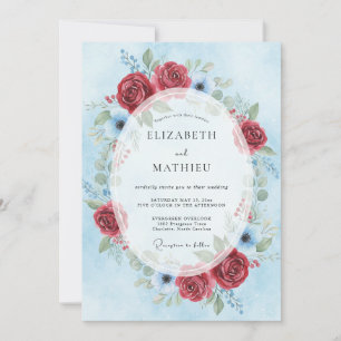 Invitation Mariage Floral Glacé Bourgogne