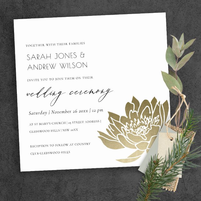 Invitation Mariage FLORAL GLAMOROUS OR BLANC KRAFT LOTUS (Créateur téléchargé)