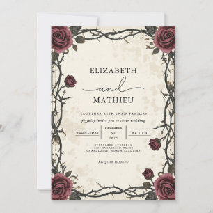 Invitation Mariage floral gothique de Bourgogne foncé