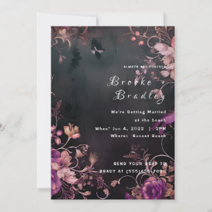 Invitation Mariage Floral Gothique Noir & Fuchsia