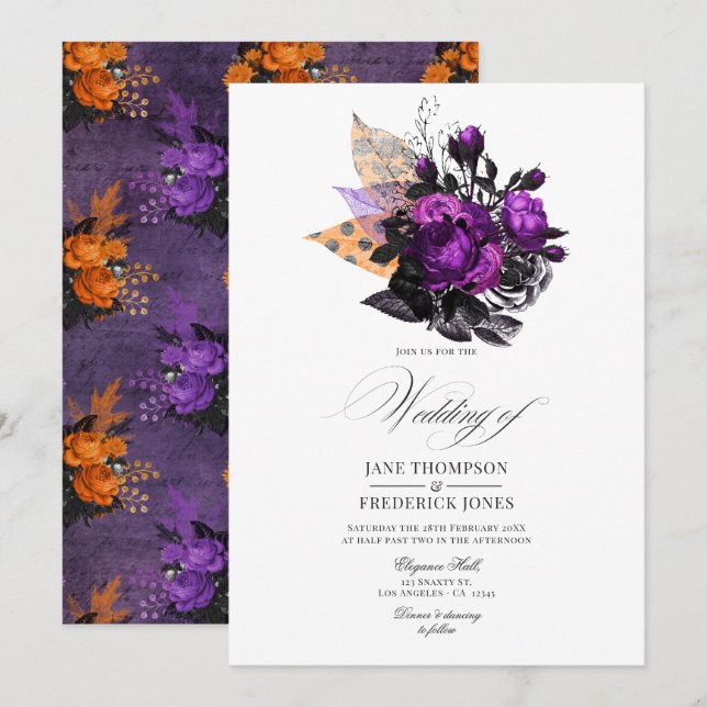 Invitation Mariage floral gothique romantique Shabby-Chic (Devant / Derrière)