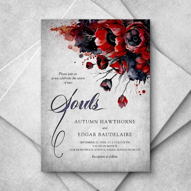 Invitation Mariage floral gothique rouge (Créateur téléchargé)