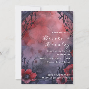 Invitation Mariage floral gothique rouge et violet
