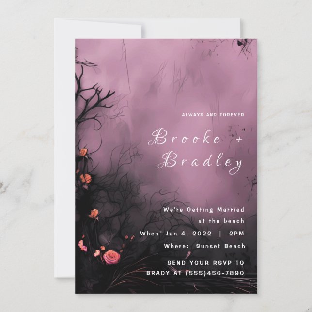Invitation Mariage Floral Gothique Violet (Devant)