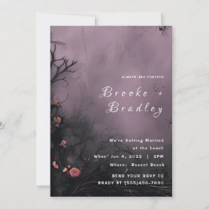 Invitation Mariage Floral Gothique Violet Poussiéreux