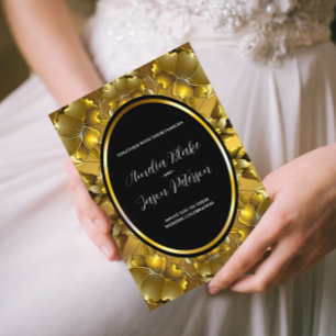 Invitation Mariage Floral Gravure Or Luxueux