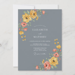 Invitation Mariage Floral Gris Ardoise