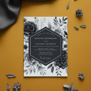 Invitation Mariage Floral Gris Ardoise Maussade