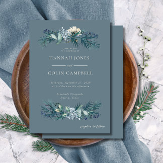 Invitation Mariage floral gris bleu foncé hiver
