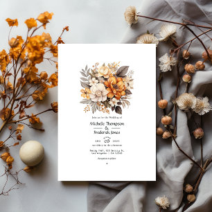 Invitation Mariage floral gris et marron