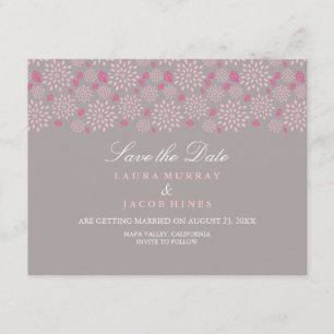 Invitation Mariage floral Gris & Rose Printemps Enregistrer L