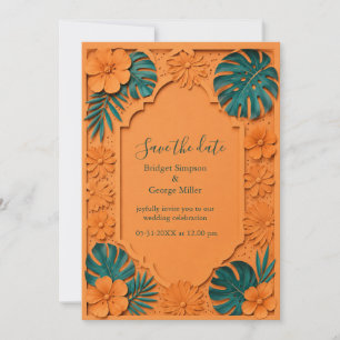 Invitation Mariage Floral Hawaïen Faux Découpe Terracotta 