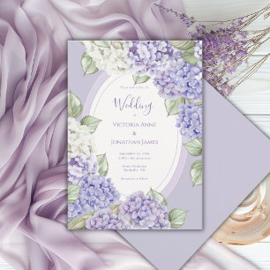 Invitation Mariage Floral Hydrangeas Blanc Violet