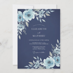 Invitation Mariage Floral Icy Navy