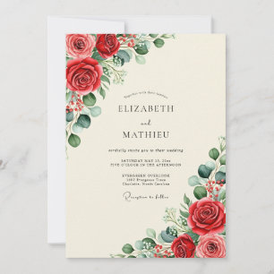 Invitation Mariage Floral Illustre Rouge
