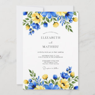 Invitation Mariage Floral Impressionniste Bleu Jaune