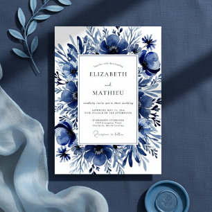 Invitation Mariage Floral Indigo à l'Aspect Pictural
