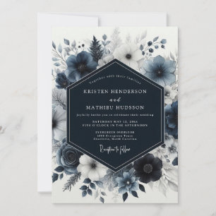 Invitation Mariage Floral Indigo en Forêt