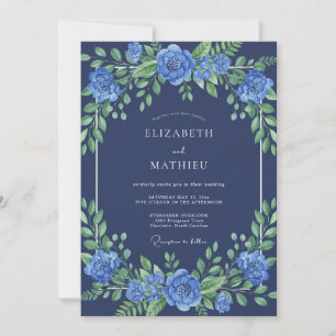 Invitation Mariage Floral Indigo Vivid