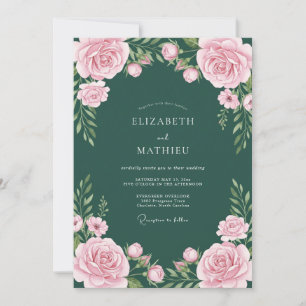 Invitation Mariage Floral Intemporel Vert Émeraude