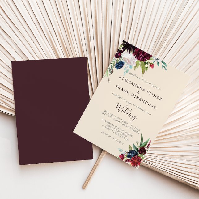 Invitation Mariage floral Invitati de la marine bourguignonne (Créateur téléchargé)