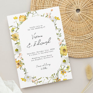 Invitation Mariage Floral Jaune Aquarelle Bohème Rustique
