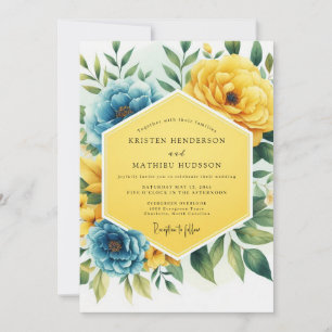 Invitation Mariage Floral Jaune Bleu Caprice