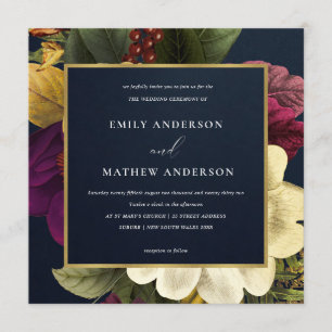 INVITATION MARIAGE FLORAL JAUNE DE LA MARINE VINTAGE RÉTRO BU