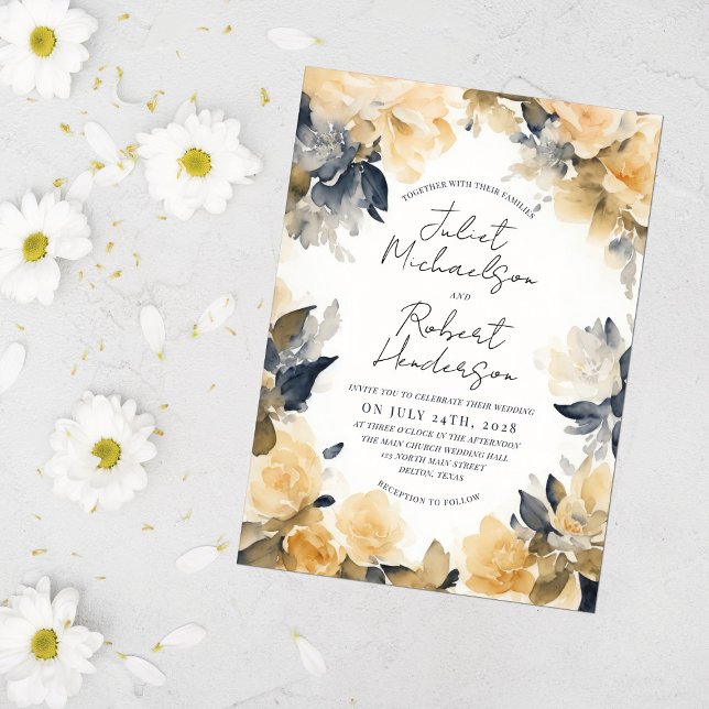 Invitation Mariage floral jaune élégant moderne (Créateur téléchargé)