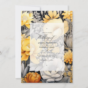 Invitation Mariage floral jaune moutarde et gris clair
