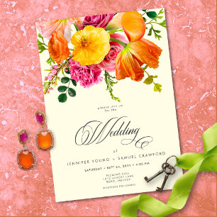 Invitation Mariage Floral Jaune Orange Rose Vibrant d'Été