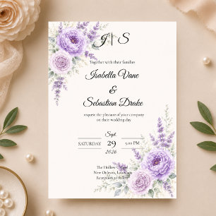 Invitation Mariage Floral Lavande Élégant