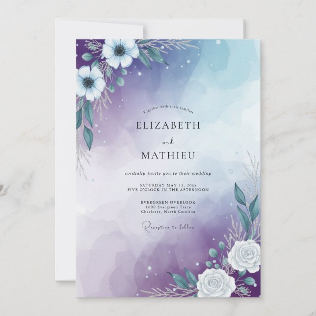 Invitation Mariage Floral Lavande Givrée (Devant)