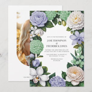 Invitation Mariage Floral Lavande, Vert Menthe et Blanc
