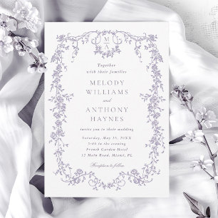 Invitation Mariage Floral Lavande Victorien Français Classiqu