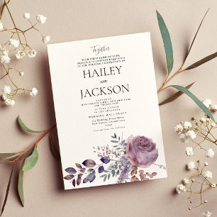 Invitation Mariage floral lavande violet rose aquarelle
