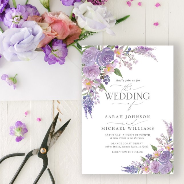 Invitation Mariage floral Lilac moderne Lavender Mauve Script (Créateur téléchargé)
