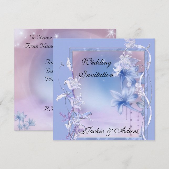 Invitation Mariage Floral Lilas (Devant / Derrière)
