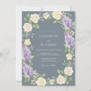 Invitation Mariage Floral Luxuriant Bleu Ardoise